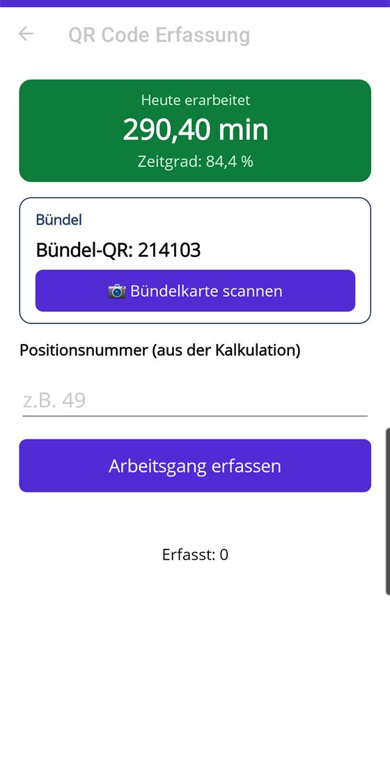 Gescannte Bündelkarte mit Bündel-QR und Positionsnummer