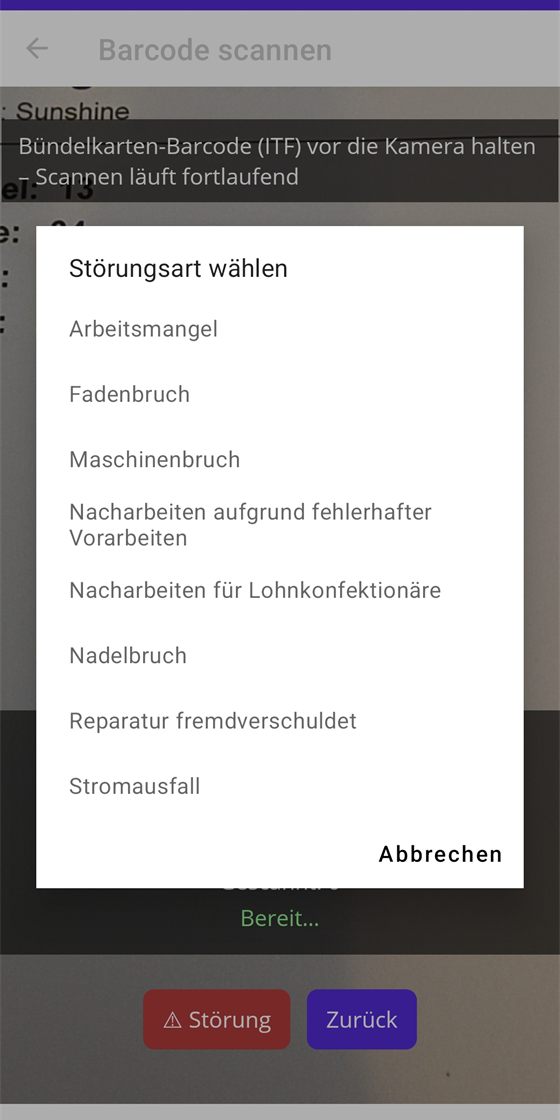 Auswahl der Störungsart